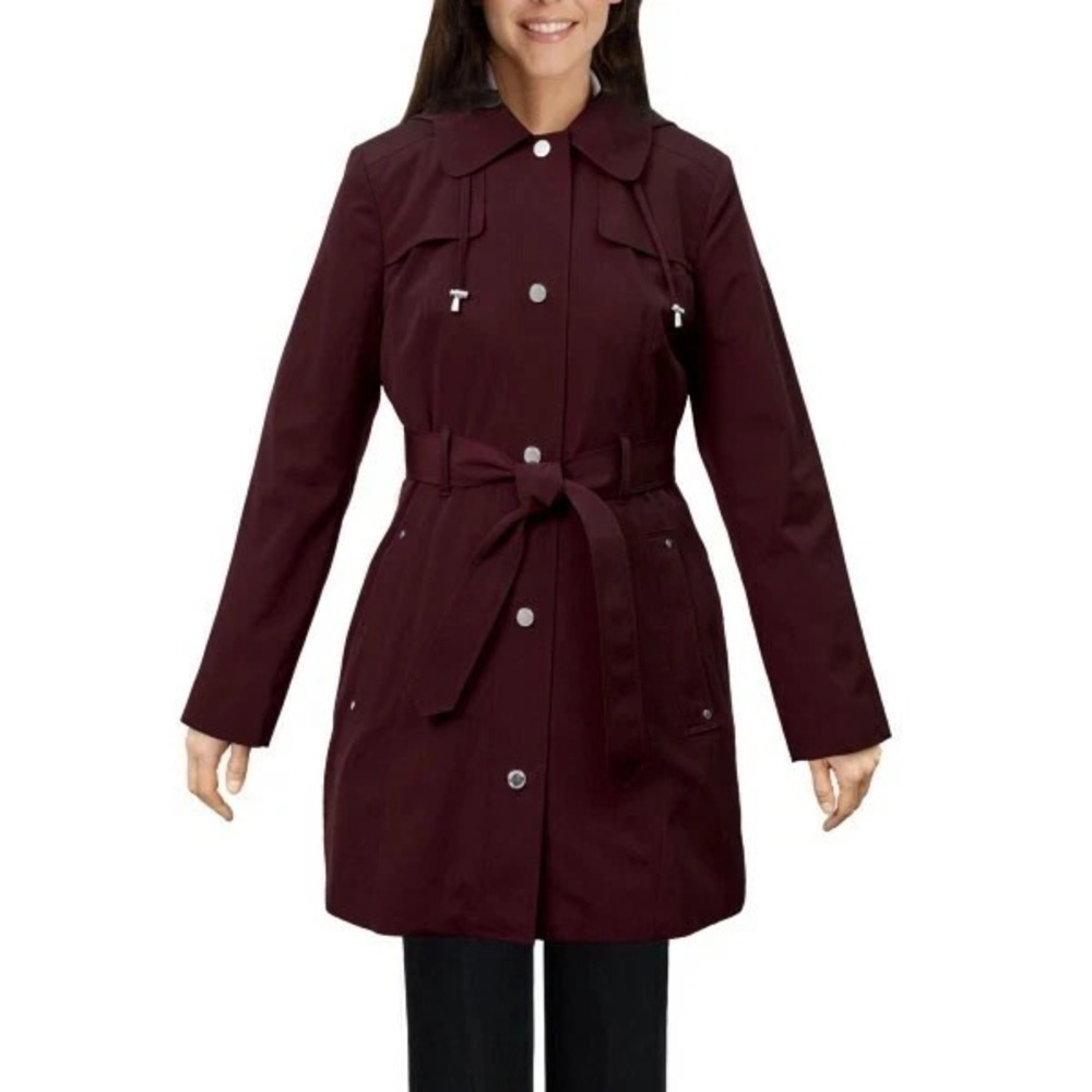 London Fog women's Burgundy Trench Rain Coat - size XL - removable hood